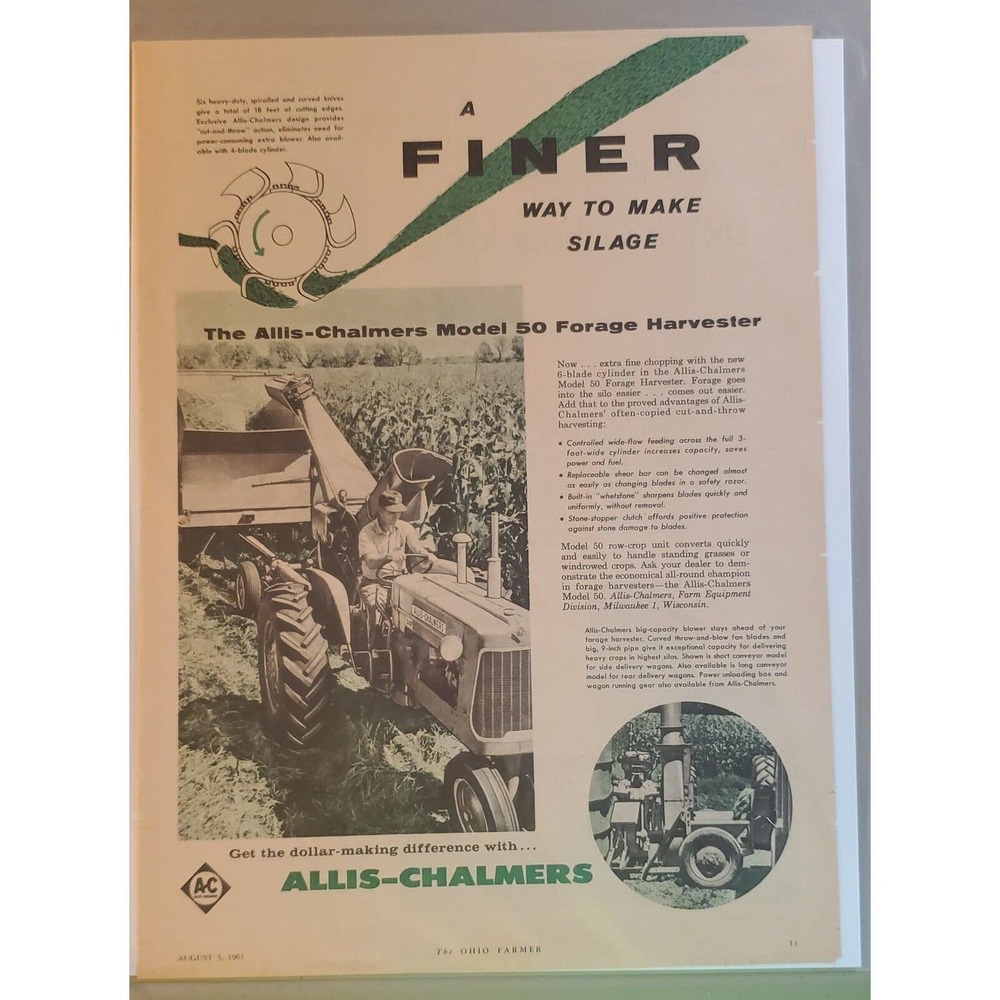 Vintage Allis Chalmers Model 50 Forage Harvester Magazine Advertisement 1961
